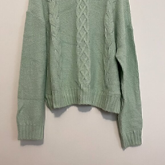 BP NORDSTROM Cozy Cable Knit Turtleneck Sweater Mint Green Chunky Knit Winter L - Picture 6 of 13